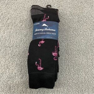 Tommy Bahama Mens Casual Crew Socks 6 Pair Black Flamingo One Size NWT